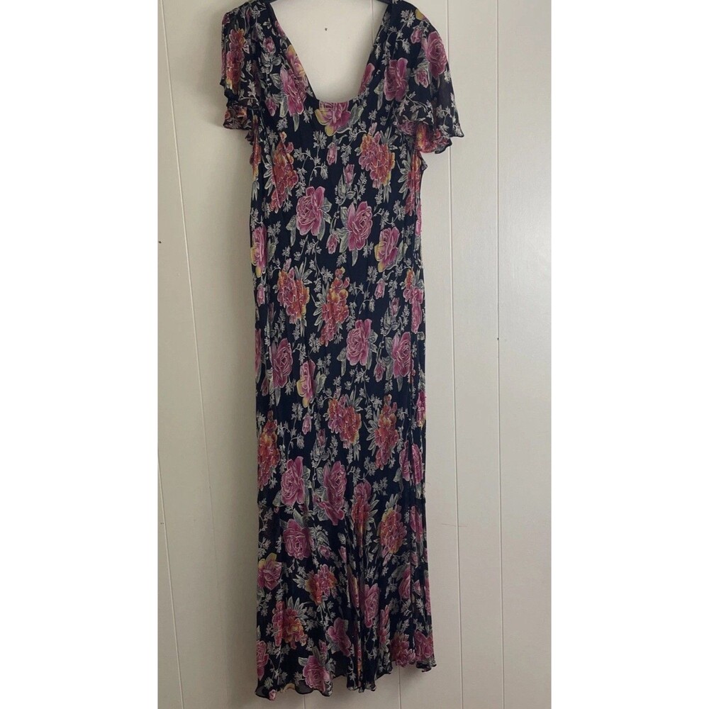 Vintage Womens Y2K Fairy Beaded Maxi Dress Sz 22 Formal Bias Chiffon Floral Cowl - Picture 3 of 9
